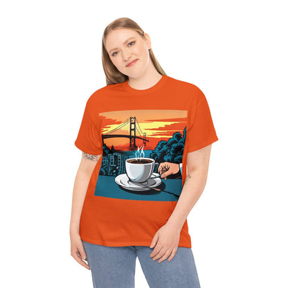 Golden Gate Bridge....and Coffee.......Unisex Heavy Cotton Tee