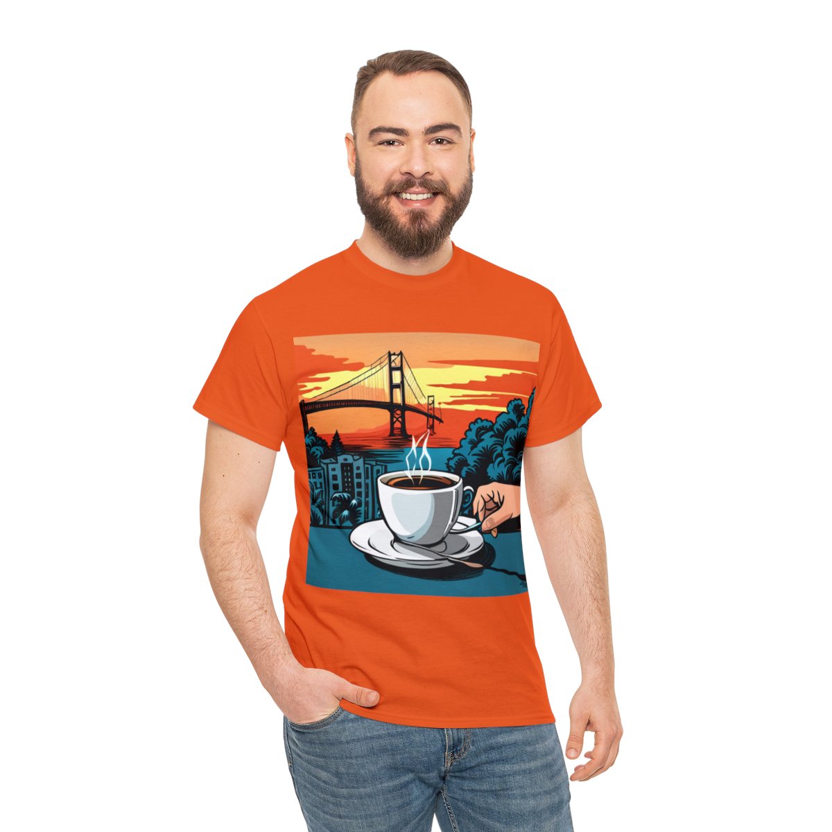 Golden Gate Bridge....and Coffee.......Unisex Heavy Cotton Tee