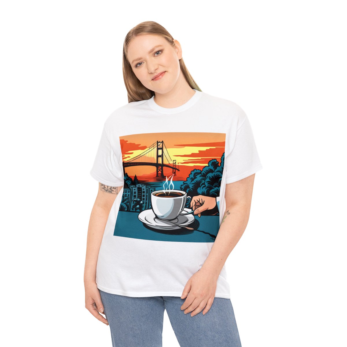 Golden Gate Bridge....and Coffee.......Unisex Heavy Cotton Tee