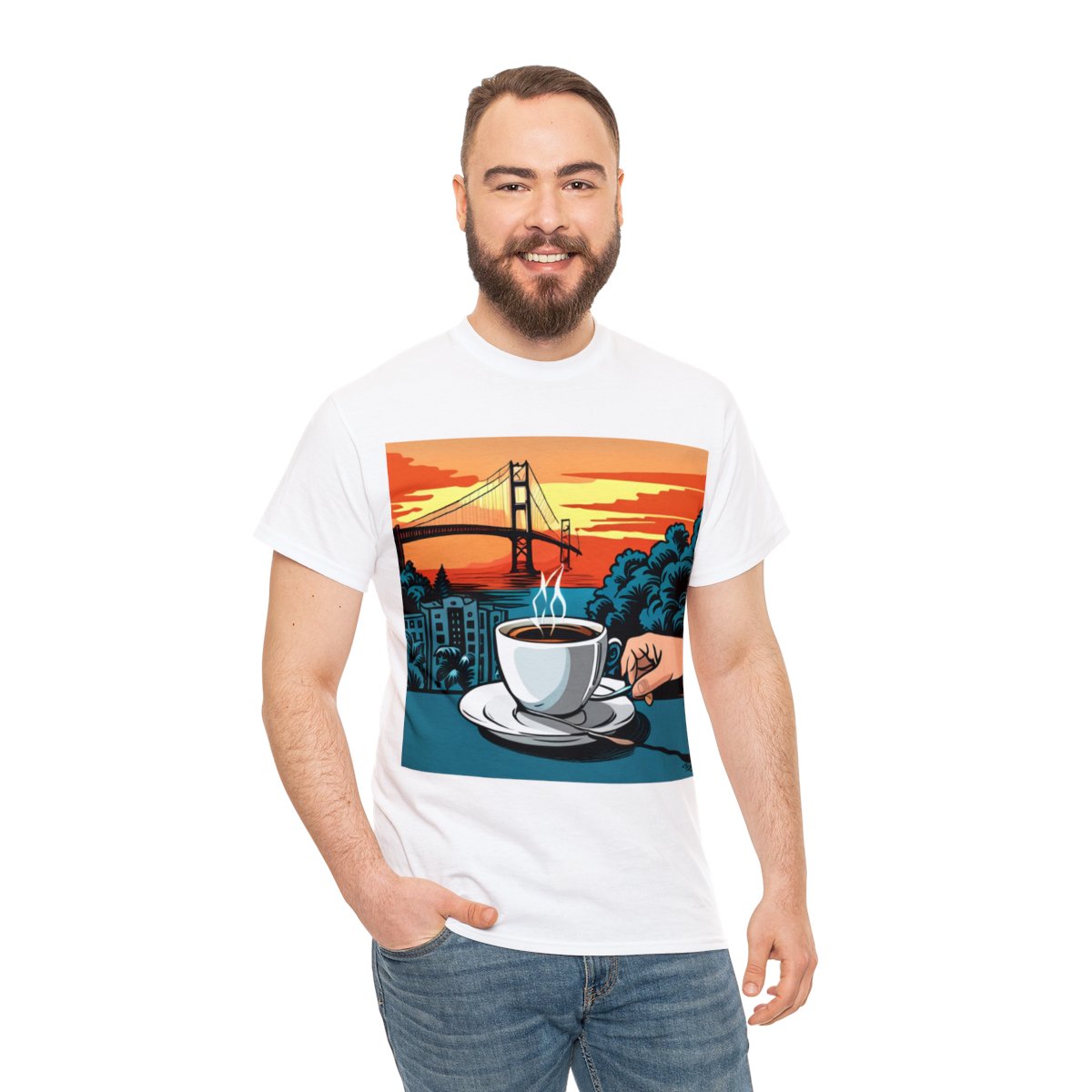 Golden Gate Bridge....and Coffee.......Unisex Heavy Cotton Tee