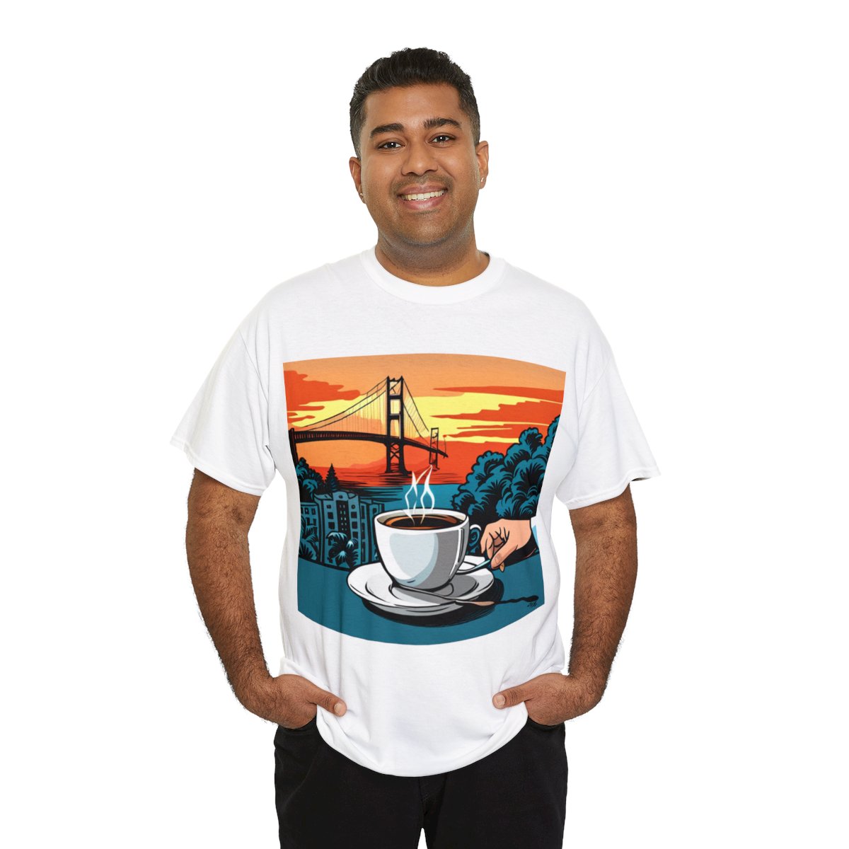 Golden Gate Bridge....and Coffee.......Unisex Heavy Cotton Tee