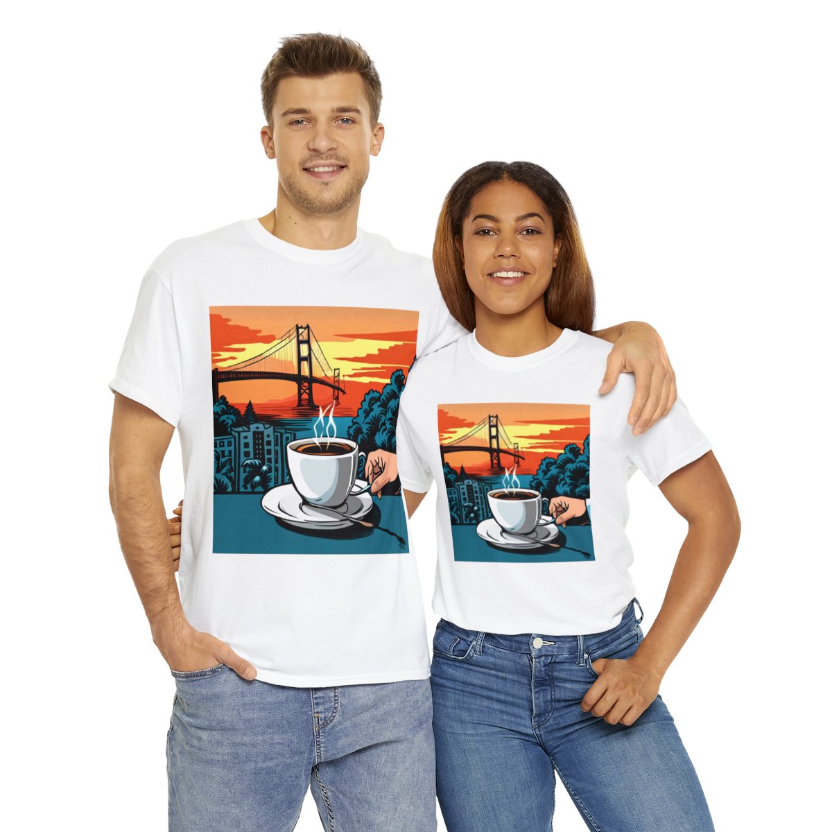 Golden Gate Bridge....and Coffee.......Unisex Heavy Cotton Tee