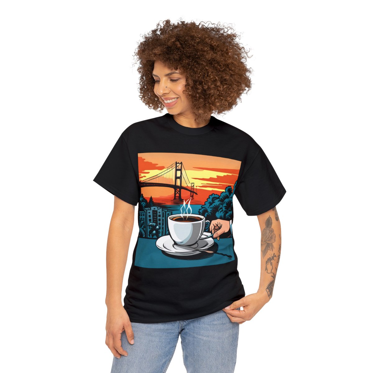 Golden Gate Bridge....and Coffee.......Unisex Heavy Cotton Tee