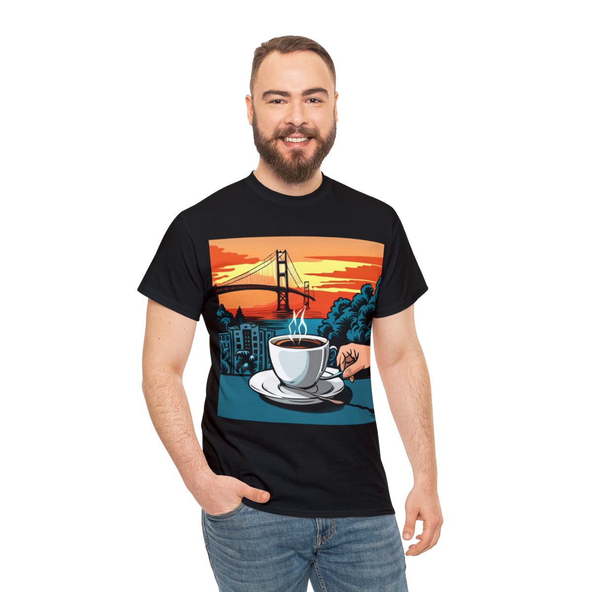 Golden Gate Bridge....and Coffee.......Unisex Heavy Cotton Tee