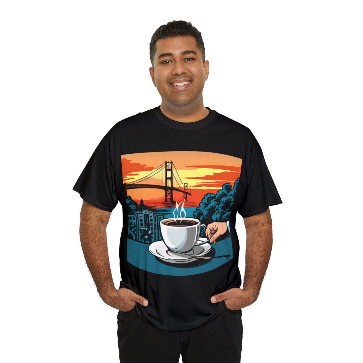 Golden Gate Bridge....and Coffee.......Unisex Heavy Cotton Tee