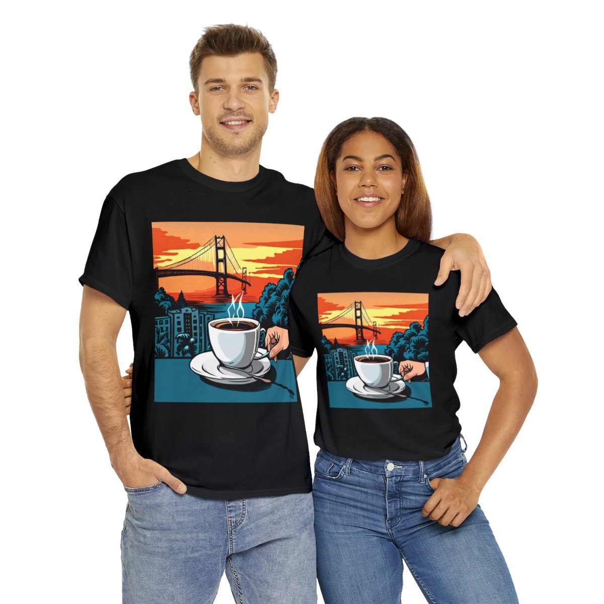 Golden Gate Bridge....and Coffee.......Unisex Heavy Cotton Tee