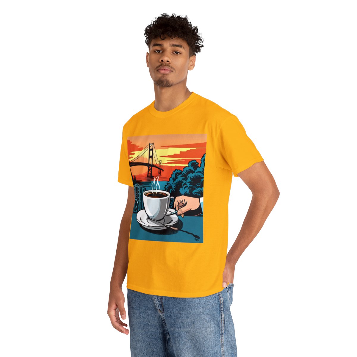 Golden Gate Bridge....and Coffee.......Unisex Heavy Cotton Tee