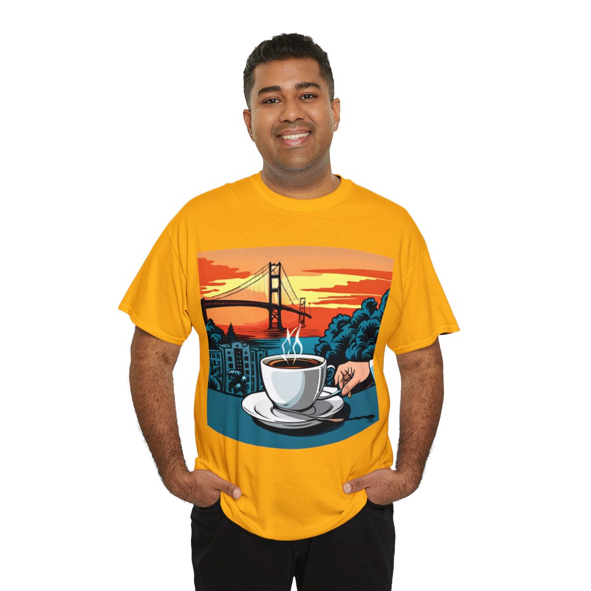 Golden Gate Bridge....and Coffee.......Unisex Heavy Cotton Tee