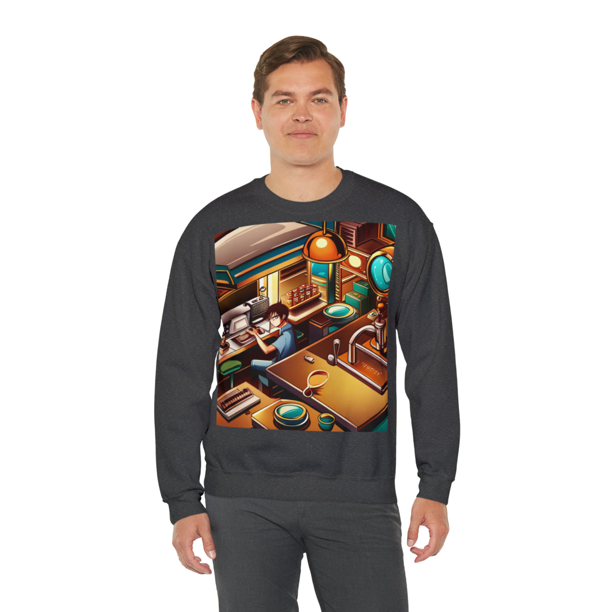 Comic Vintage Barista, Unisex Heavy Blend™ Crewneck Sweatshirt