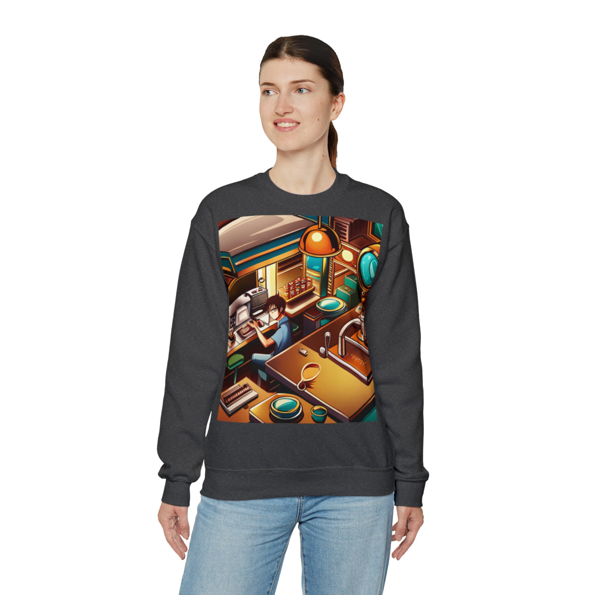 Comic Vintage Barista, Unisex Heavy Blend™ Crewneck Sweatshirt