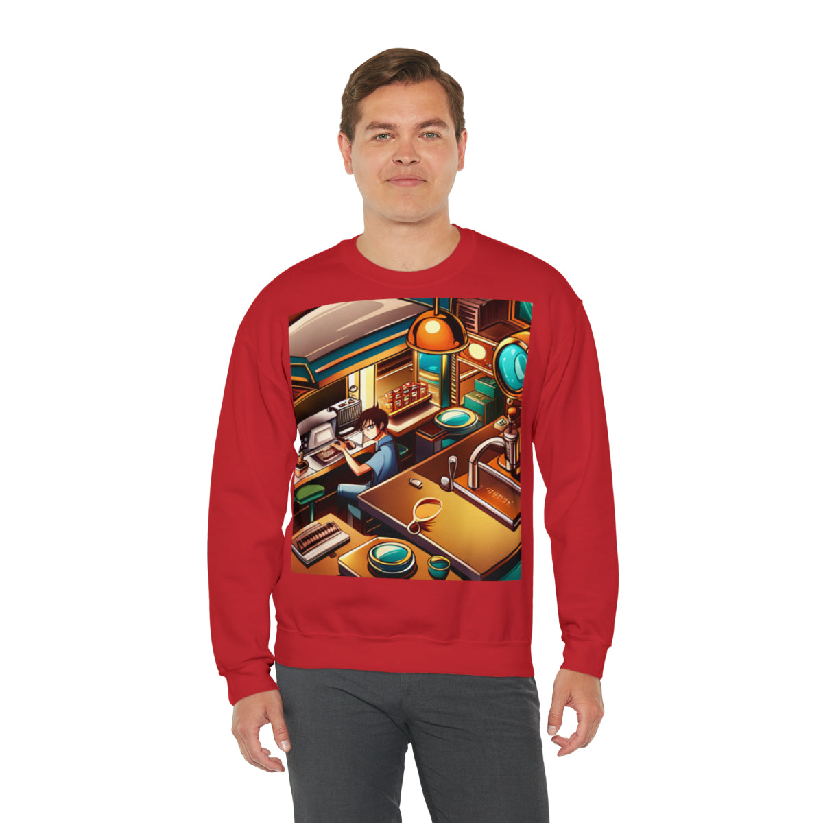 Comic Vintage Barista, Unisex Heavy Blend™ Crewneck Sweatshirt