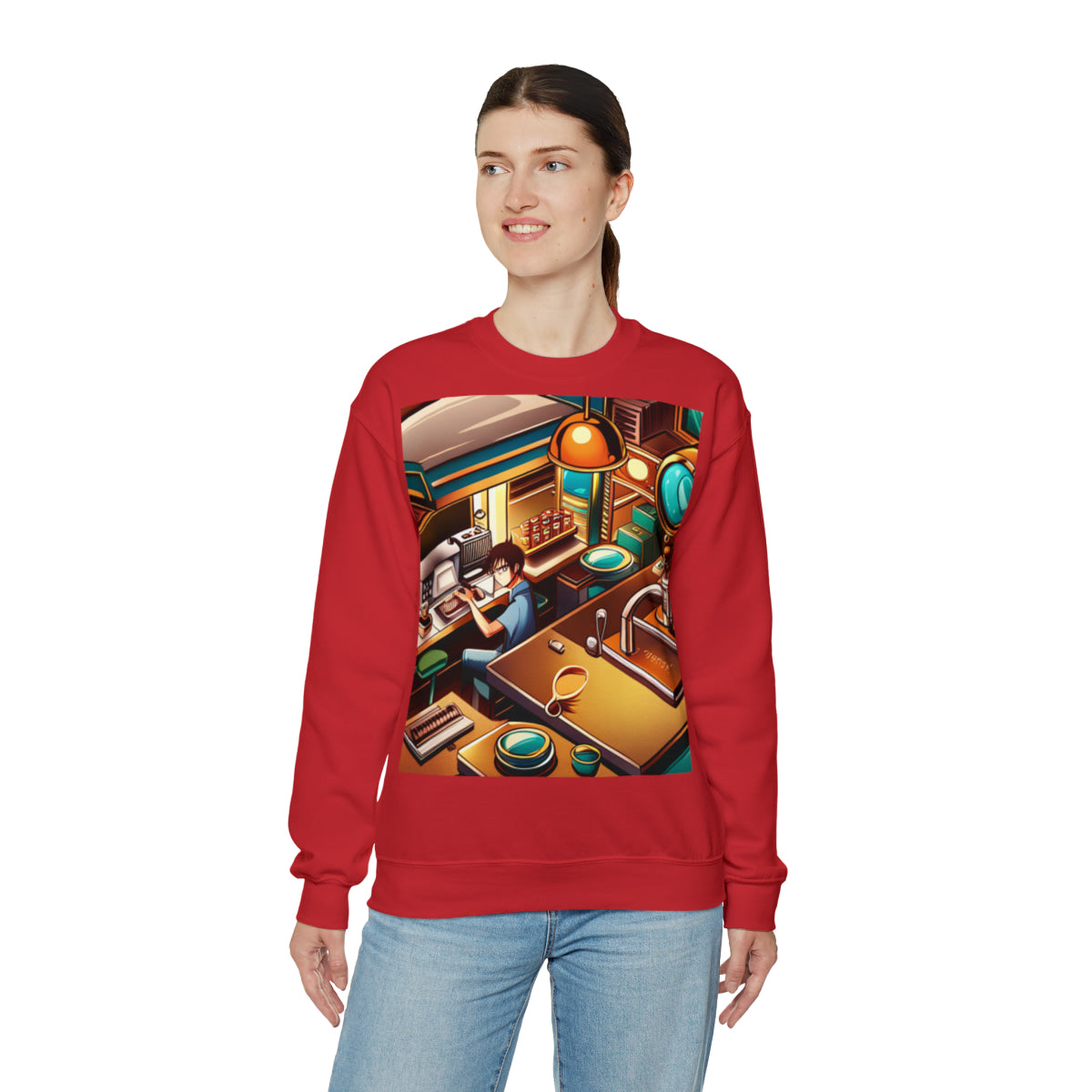 Comic Vintage Barista, Unisex Heavy Blend™ Crewneck Sweatshirt