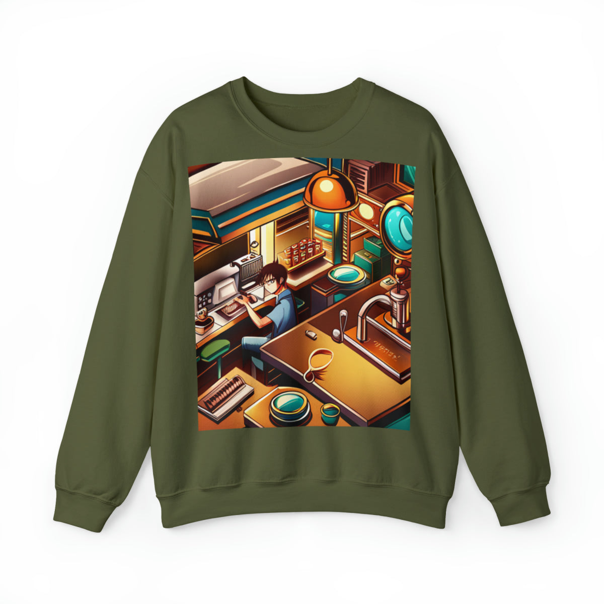 Comic Vintage Barista, Unisex Heavy Blend™ Crewneck Sweatshirt
