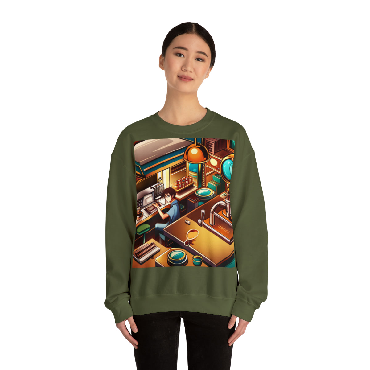 Comic Vintage Barista, Unisex Heavy Blend™ Crewneck Sweatshirt