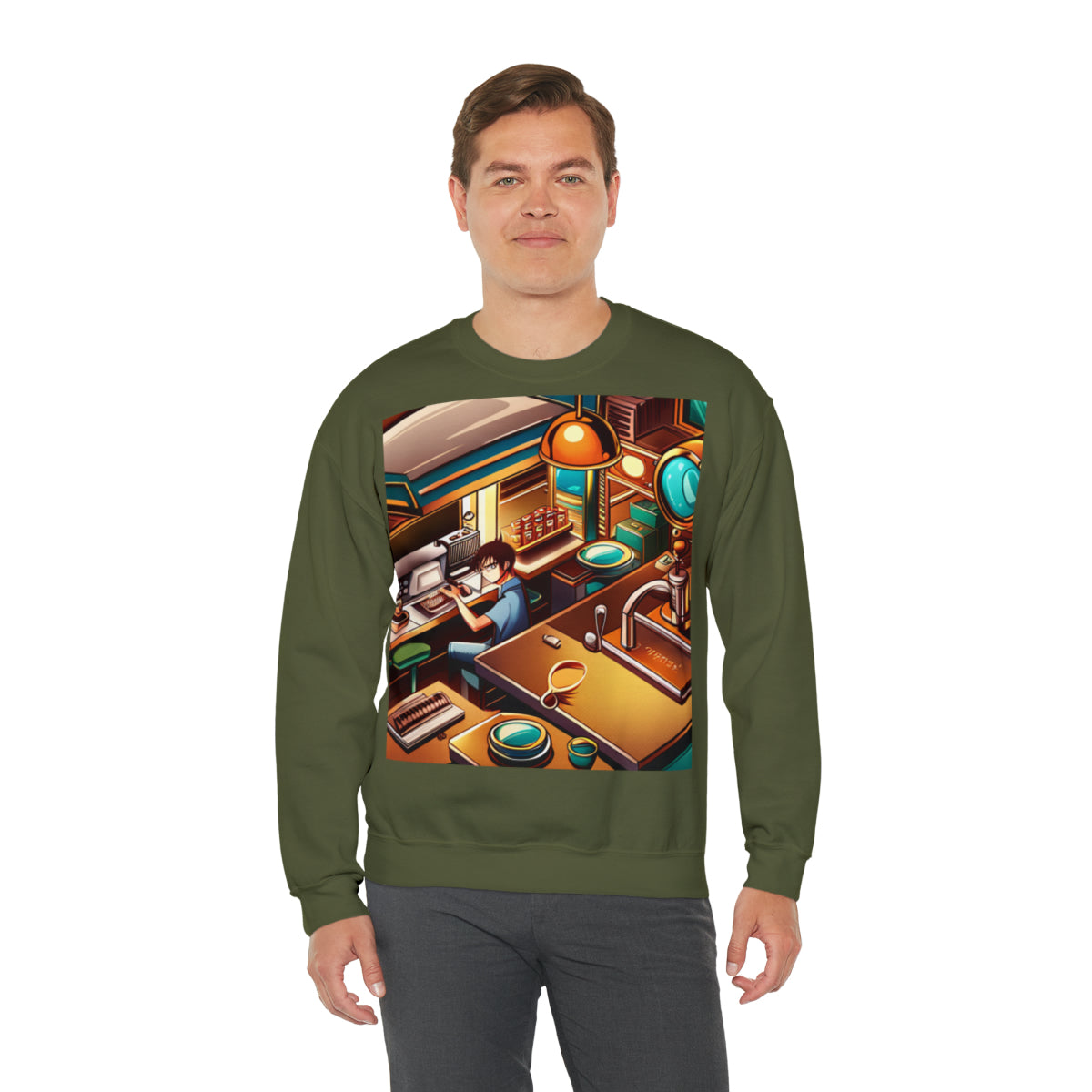 Comic Vintage Barista, Unisex Heavy Blend™ Crewneck Sweatshirt