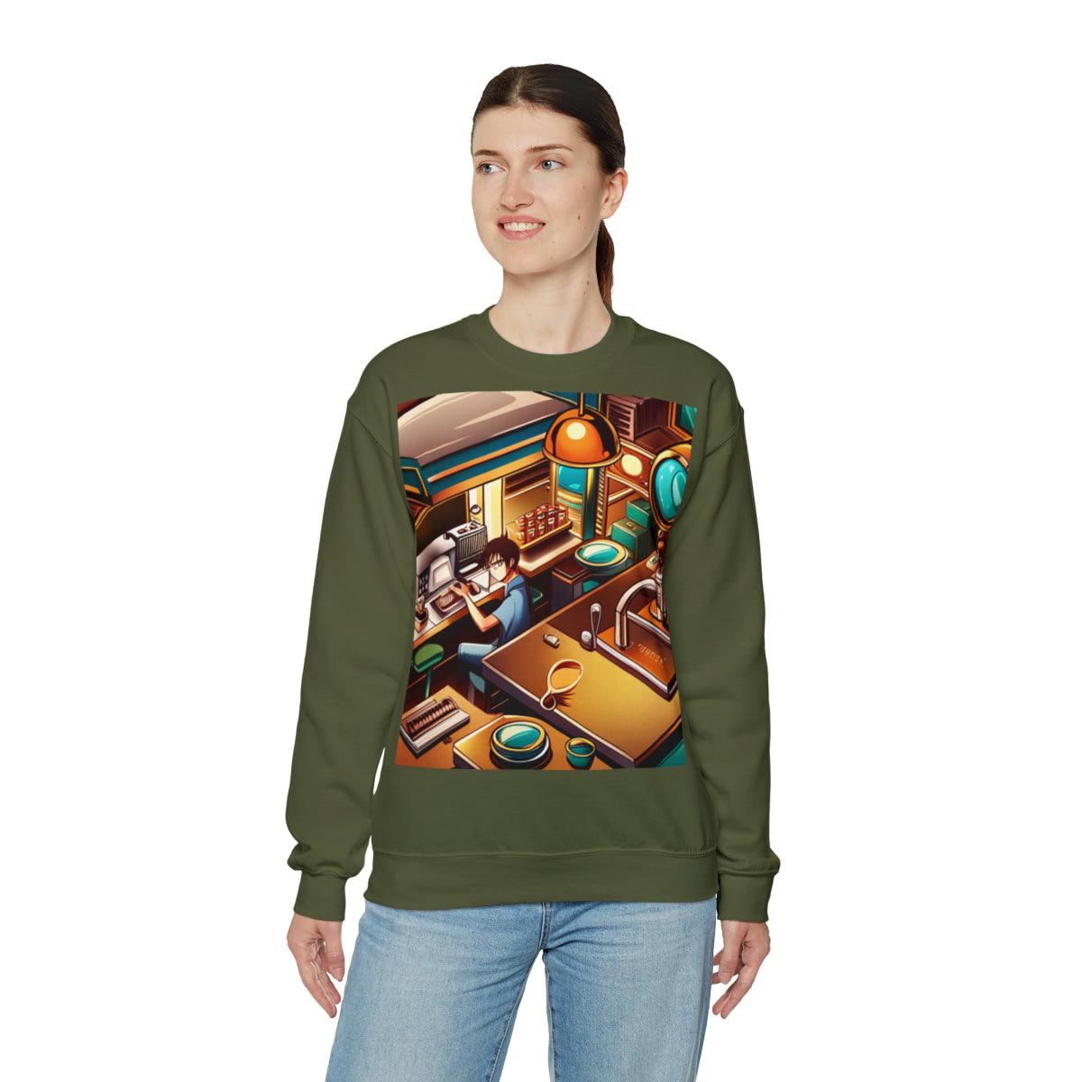 Comic Vintage Barista, Unisex Heavy Blend™ Crewneck Sweatshirt