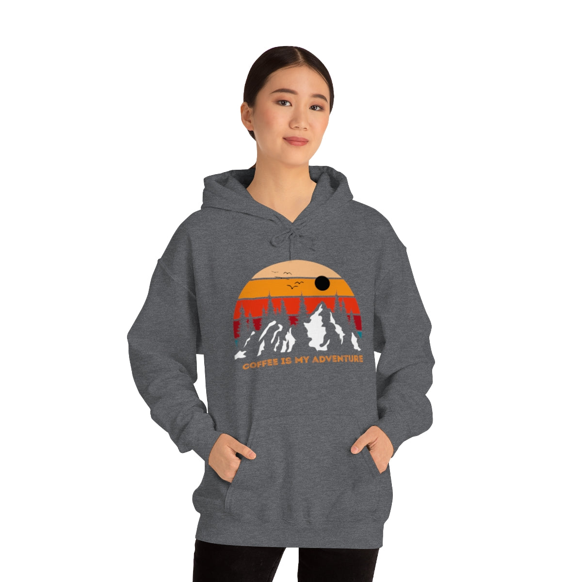 Adventure meets Coffee Hoodie: Unisex Heavy Blend Hooded Sweatshirt