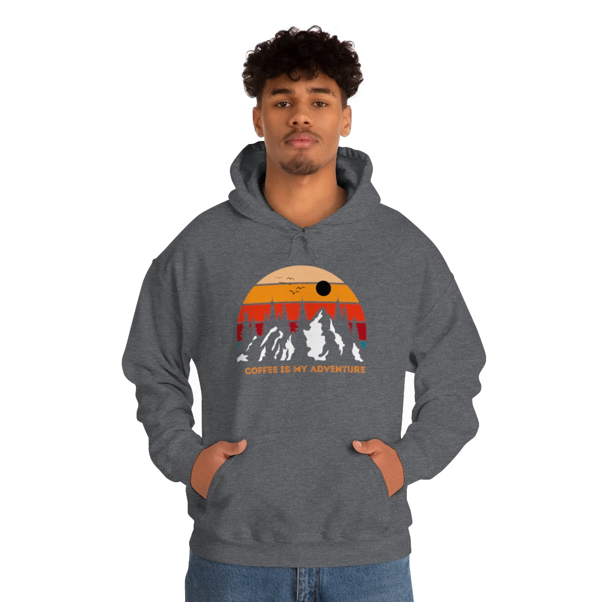 Adventure meets Coffee Hoodie: Unisex Heavy Blend Hooded Sweatshirt