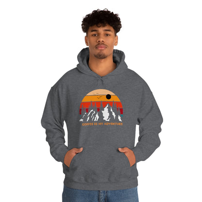 Adventure meets Coffee Hoodie: Unisex Heavy Blend Hooded Sweatshirt