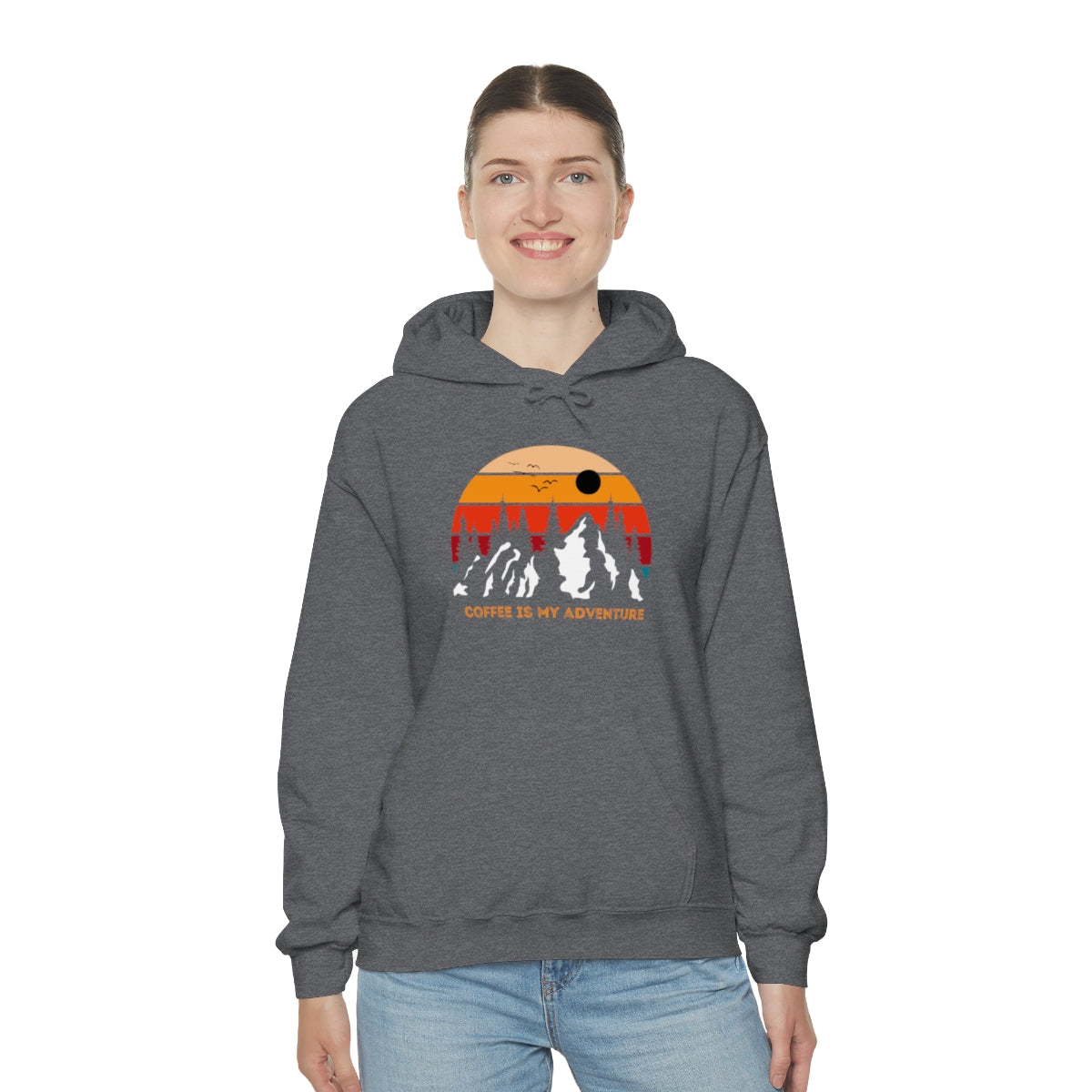 Adventure meets Coffee Hoodie: Unisex Heavy Blend Hooded Sweatshirt