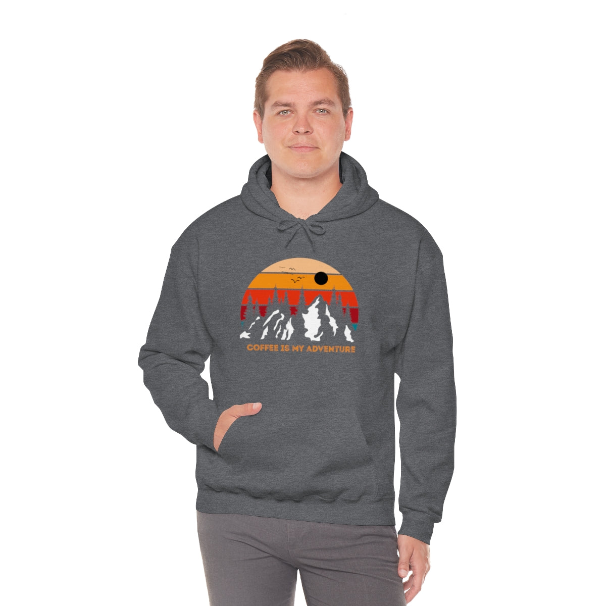 Adventure meets Coffee Hoodie: Unisex Heavy Blend Hooded Sweatshirt