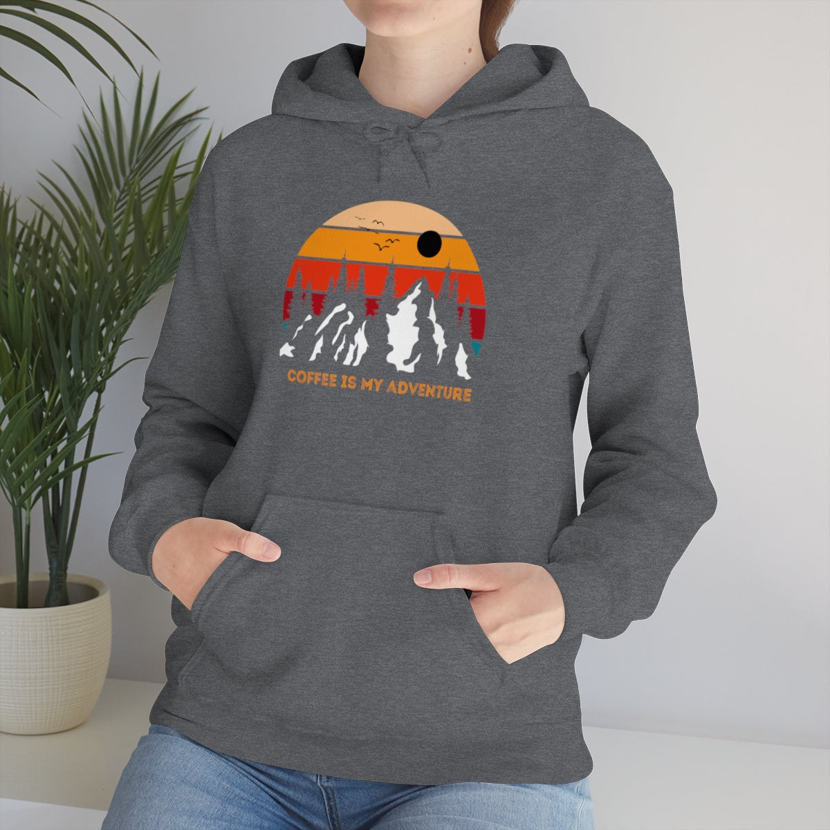Adventure meets Coffee Hoodie: Unisex Heavy Blend Hooded Sweatshirt
