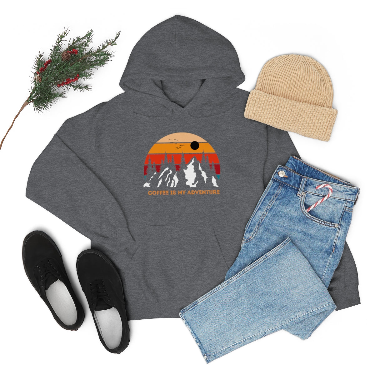 Adventure meets Coffee Hoodie: Unisex Heavy Blend Hooded Sweatshirt