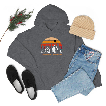 Adventure meets Coffee Hoodie: Unisex Heavy Blend Hooded Sweatshirt