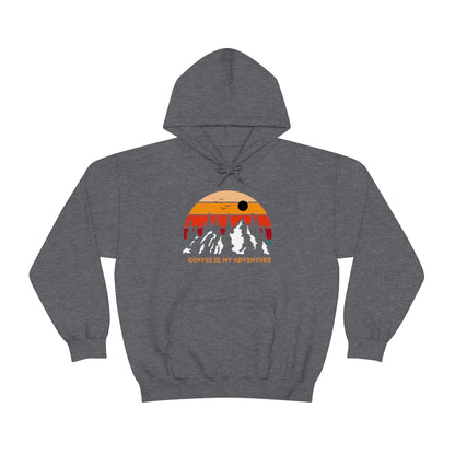 Adventure meets Coffee Hoodie: Unisex Heavy Blend Hooded Sweatshirt