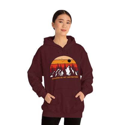 Adventure meets Coffee Hoodie: Unisex Heavy Blend Hooded Sweatshirt
