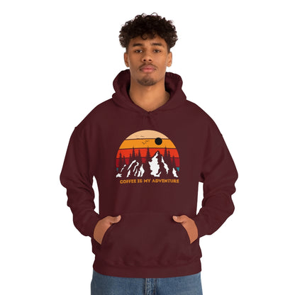Adventure meets Coffee Hoodie: Unisex Heavy Blend Hooded Sweatshirt