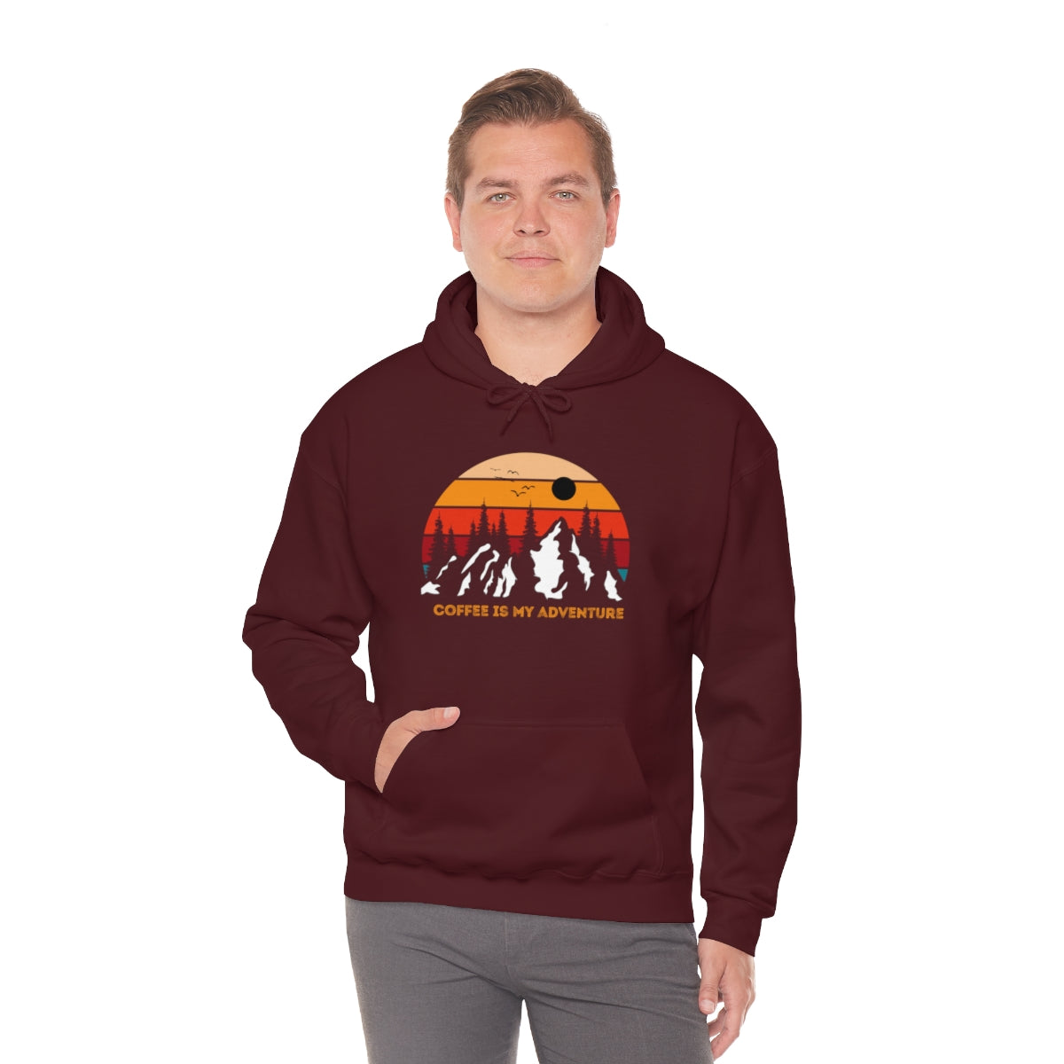Adventure meets Coffee Hoodie: Unisex Heavy Blend Hooded Sweatshirt