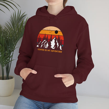 Adventure meets Coffee Hoodie: Unisex Heavy Blend Hooded Sweatshirt