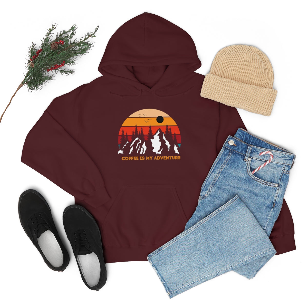 Adventure meets Coffee Hoodie: Unisex Heavy Blend Hooded Sweatshirt
