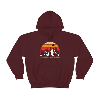 Adventure meets Coffee Hoodie: Unisex Heavy Blend Hooded Sweatshirt