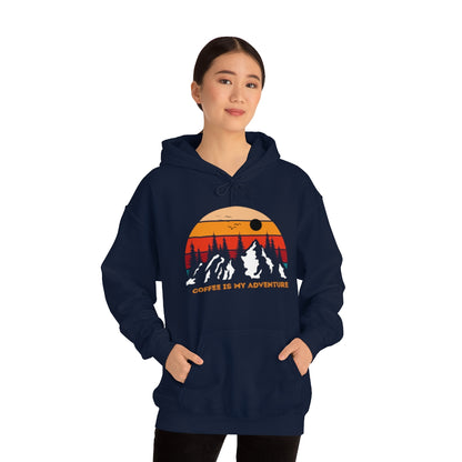 Adventure meets Coffee Hoodie: Unisex Heavy Blend Hooded Sweatshirt