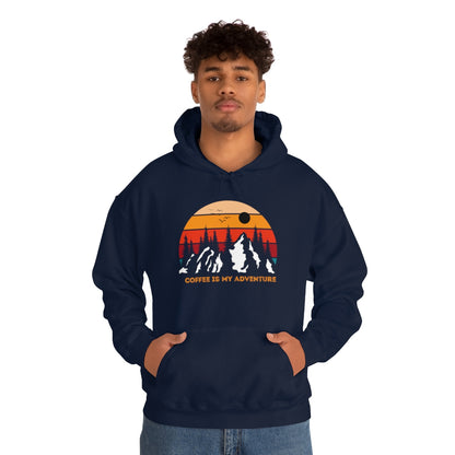 Adventure meets Coffee Hoodie: Unisex Heavy Blend Hooded Sweatshirt