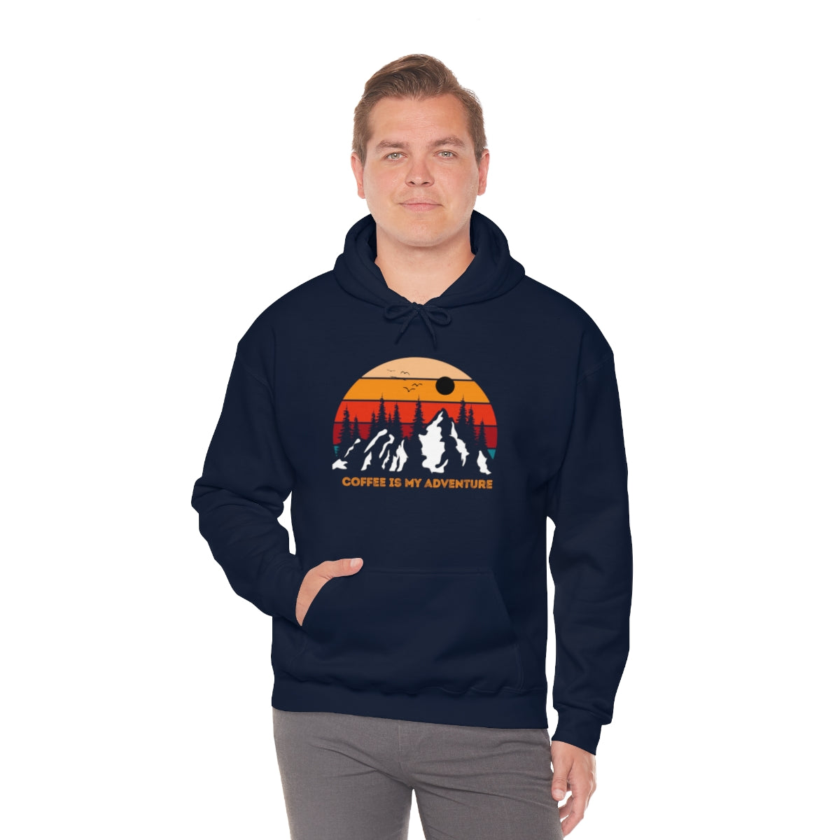 Adventure meets Coffee Hoodie: Unisex Heavy Blend Hooded Sweatshirt
