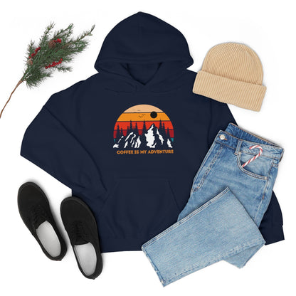 Adventure meets Coffee Hoodie: Unisex Heavy Blend Hooded Sweatshirt
