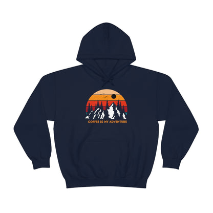 Adventure meets Coffee Hoodie: Unisex Heavy Blend Hooded Sweatshirt