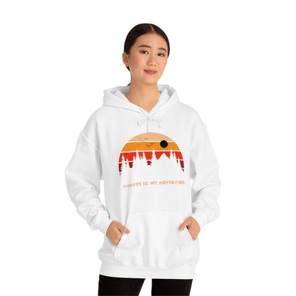 Adventure meets Coffee Hoodie: Unisex Heavy Blend Hooded Sweatshirt