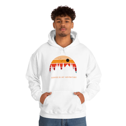 Adventure meets Coffee Hoodie: Unisex Heavy Blend Hooded Sweatshirt