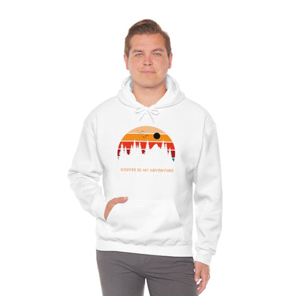 Adventure meets Coffee Hoodie: Unisex Heavy Blend Hooded Sweatshirt
