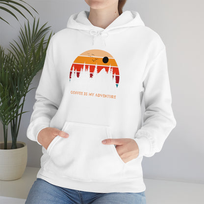 Adventure meets Coffee Hoodie: Unisex Heavy Blend Hooded Sweatshirt