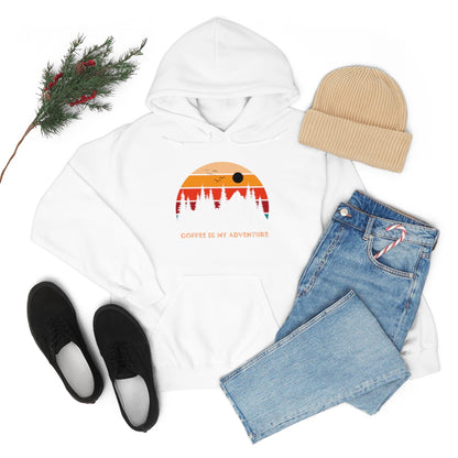 Adventure meets Coffee Hoodie: Unisex Heavy Blend Hooded Sweatshirt