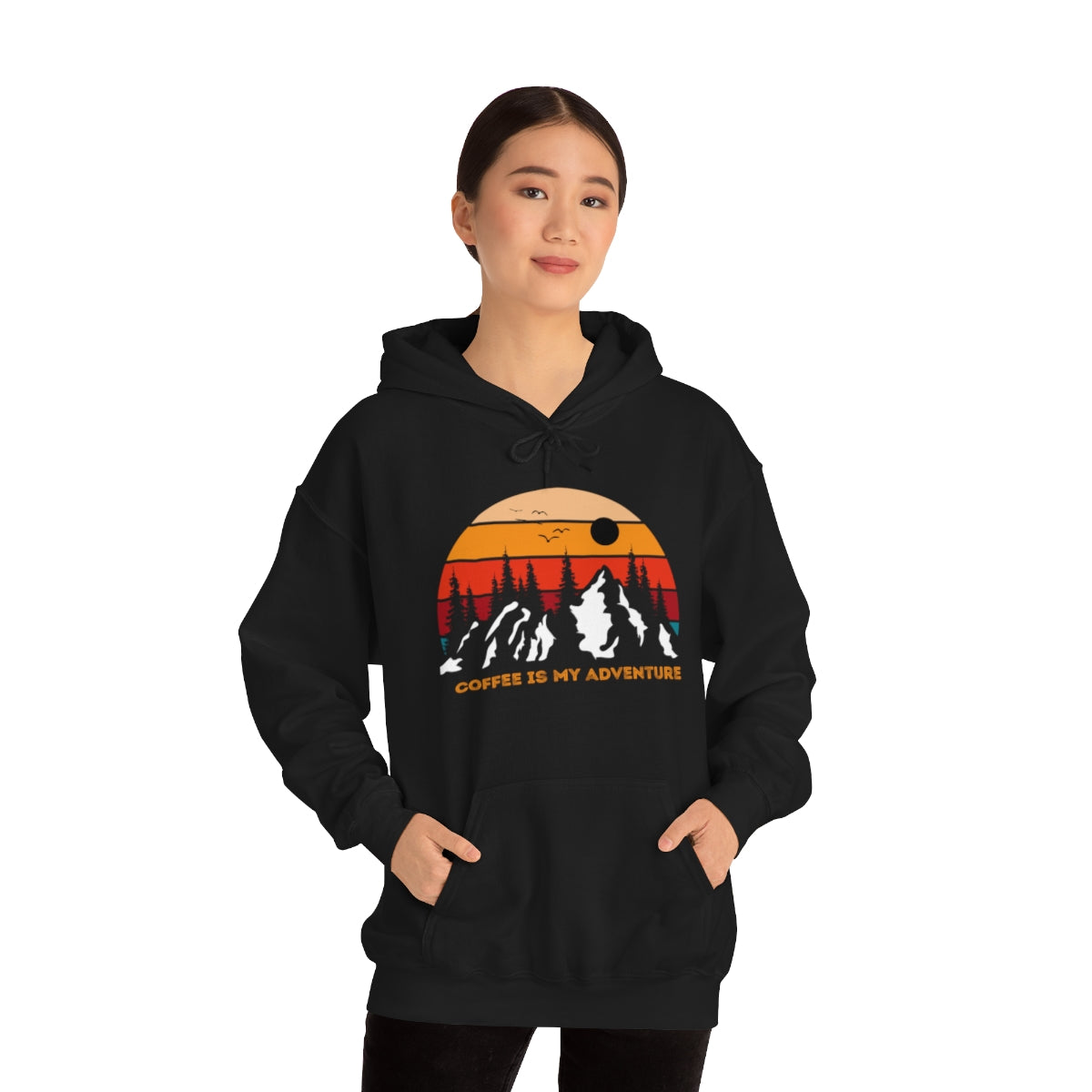 Adventure meets Coffee Hoodie: Unisex Heavy Blend Hooded Sweatshirt