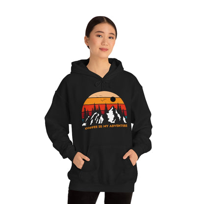 Adventure meets Coffee Hoodie: Unisex Heavy Blend Hooded Sweatshirt