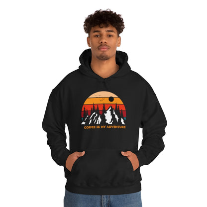 Adventure meets Coffee Hoodie: Unisex Heavy Blend Hooded Sweatshirt