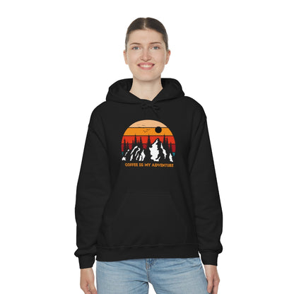 Adventure meets Coffee Hoodie: Unisex Heavy Blend Hooded Sweatshirt