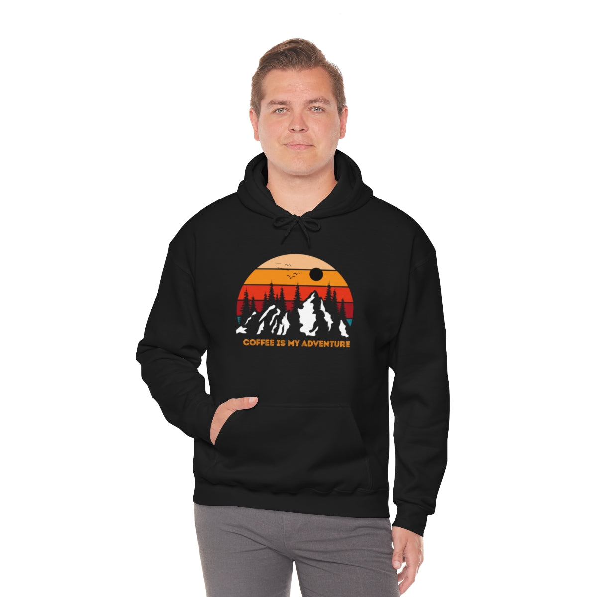 Adventure meets Coffee Hoodie: Unisex Heavy Blend Hooded Sweatshirt